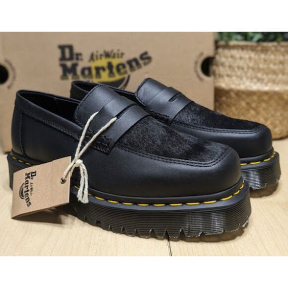 Dr. Martens Shoes - Dr. Martens Penton Bex Square Toe Hair-On & Black Lucido Leather Loafers UK5 NIB